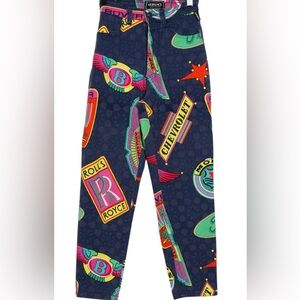 Vintage VERSACE JEANS COUTURE luxury car logo pattern denim pants, Sz XS